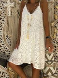 Solid Sleeveless V-neck Sling Lace Loose Dress