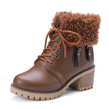 Women's Warm Fur Lace-Up Ankle Boot Winter Shoes