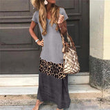 Leopard-print Short-sleeve Printed V-neck Dress