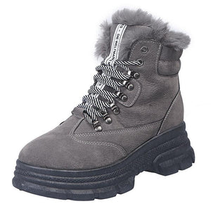 Warm Fur Lined Lace-Up Snow Boots Platform Women's Shoes