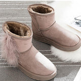 Women Warm Fur Lined Ankle Snow Boots Flat Heel Shoes