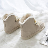 Women Warm Fur Lined Suede Ankle Snow Boots Flat Heel Shoes