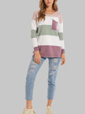 Round Neck Long Sleeve Pocket Sweater Tops