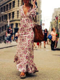 Sexy V-neck Printed Long Sleeve Bohemian Dress