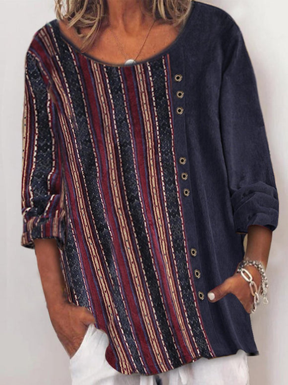 Printed Round Neck Long Sleeve Shirts & Tops