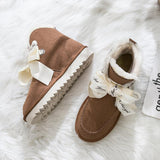 Women Warm Fur Lined Suede Ankle Snow Boots Flat Heel Shoes