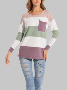 Round Neck Long Sleeve Pocket Sweater Tops