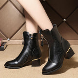 Women Chic Leather Zipper Ankle Boots Chunky Heel Shoes