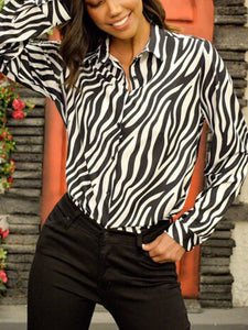 Zebra Patterned Print Tops Loose Blouse Shirt