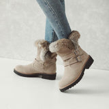 Women Flocking Flat Heel Fur Lined Boots Buckle Shoes