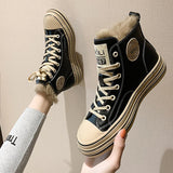 Fashion Warm Fur Lined Sneakers High Top Lace up Canvas Shoes