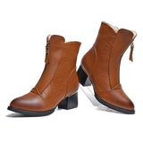 Women Chic Leather Zipper Ankle Boots Chunky Heel Shoes