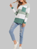 Round Neck Long Sleeve Pocket Sweater Tops