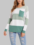 Round Neck Long Sleeve Pocket Sweater Tops