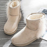 Women Warm Fur Lined Ankle Snow Boots Flat Heel Shoes