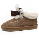 Women Warm Bowknot Suede Ankle Snow Boots Flat Heel Shoes