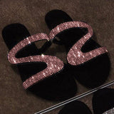 Women Shiny Slippers Embellished Toe Post Shoes