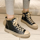 Fashion Warm Fur Lined Sneakers High Top Lace up Canvas Shoes